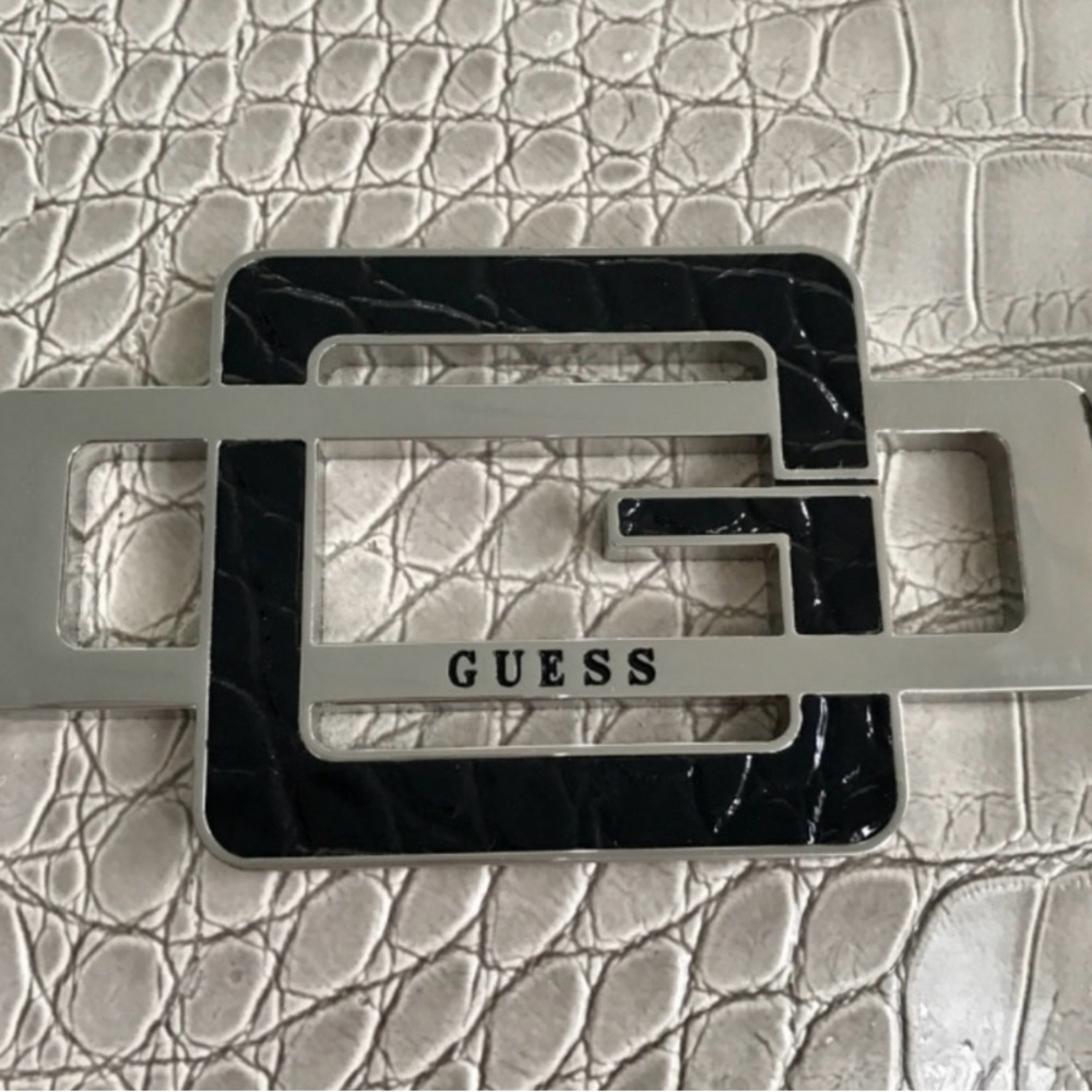 Guess Black and Cream Croc-Embossed Shoulder Bag - Picture 4 of 14
